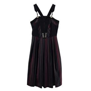 Vintage Rose Dirndl Apron Midi Dress Merino Wool Striped Oktoberfest Black Red